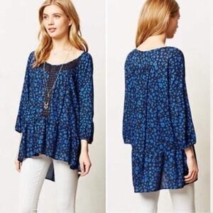 Anthropologie HD in Paris Ressica Leopard Tunic Top Blue/Black Size XS